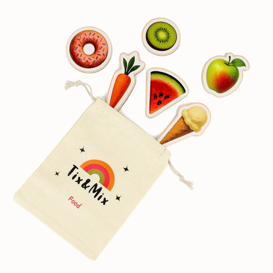 A product image of Tix&Mix magnetic fruits and foods wooden toys for kids.