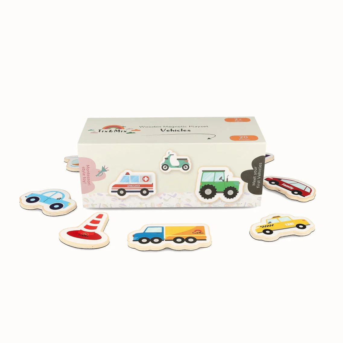A product image of Tix&Mix explore the vehicles packaging box on a white background.