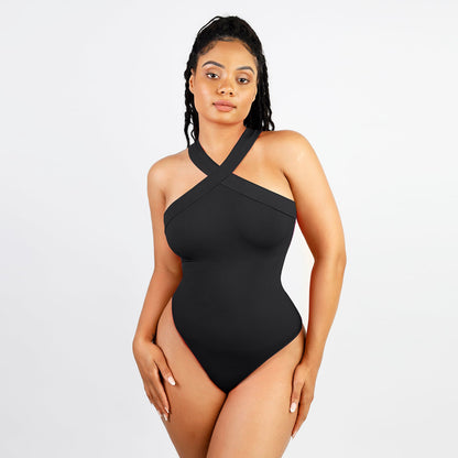 Crossover Halter Shapewear Bodysuit