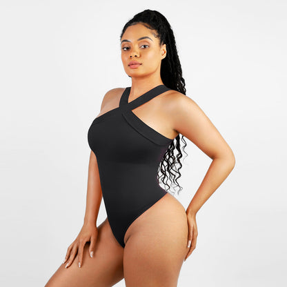 Crossover Halter Shapewear Bodysuit