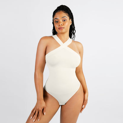 Crossover Halter Shapewear Bodysuit