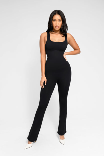 Square Neck U-Back Flared Jumpsuit