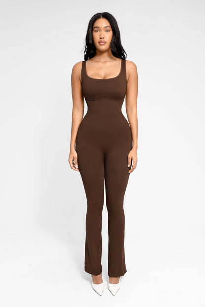 Square Neck U-Back Flared Jumpsuit